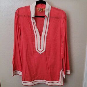 Tory Burch 100% Cotton Classic Tory Tunic Bright Coral
